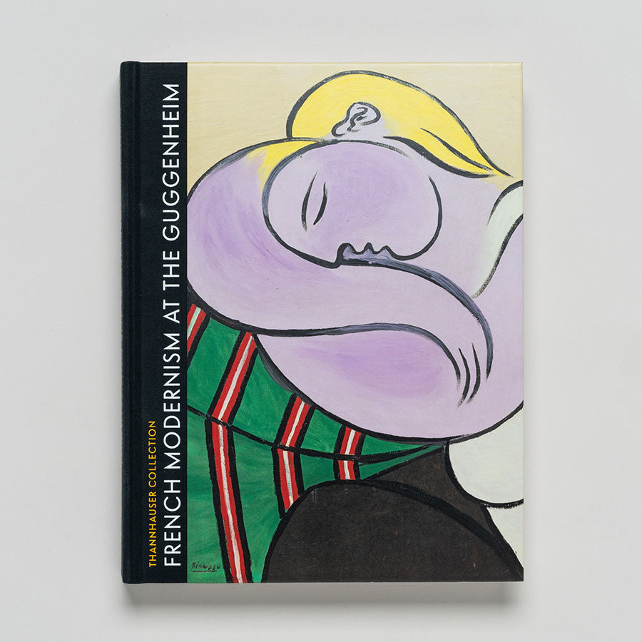 The book "Thannhauser Collection: French Modernism at the Guggenheim" showcases modern art from the Thannhauser Collection, featuring a stylized cover painting of a woman with closed eyes against colorful stripes.
