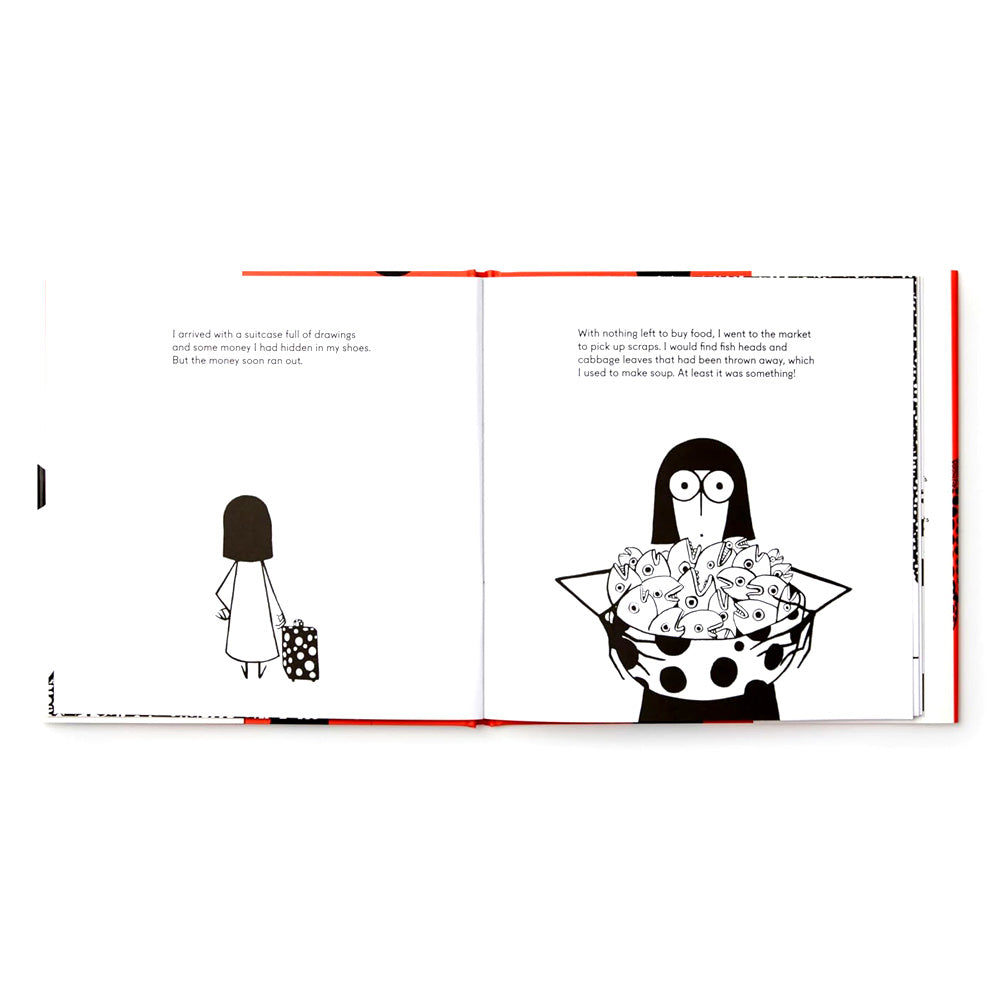 A woman with straight hair holds the Guggenheim’s “Yayoi Kusama Covered Everything in Dots and Wasn't Sorry” bag.