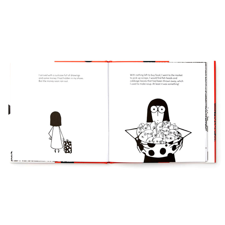 A woman with straight hair holds the Guggenheim’s “Yayoi Kusama Covered Everything in Dots and Wasn't Sorry” bag.