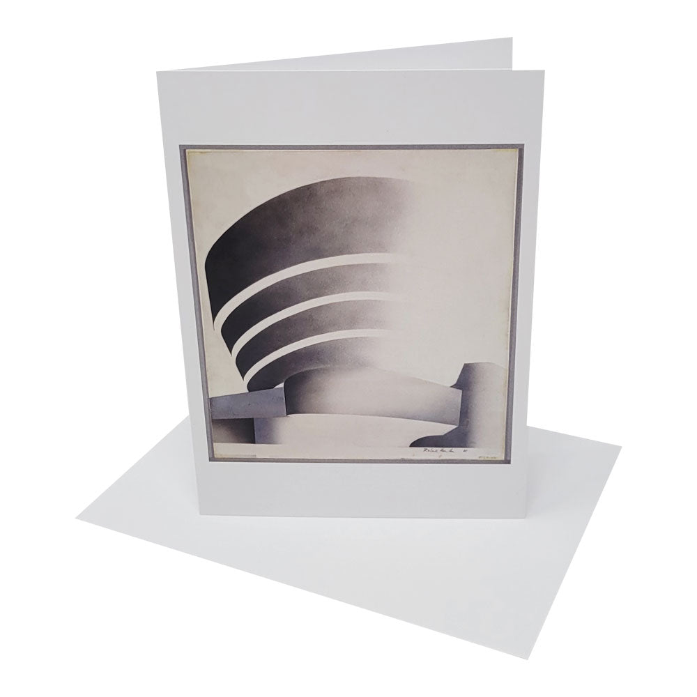 The Guggenheim Richard Hamilton Notecard, Mono features an artistic grayscale sketch of the museum’s spiral levels on a white background and comes with a matching envelope—ideal for art-inspired correspondence.