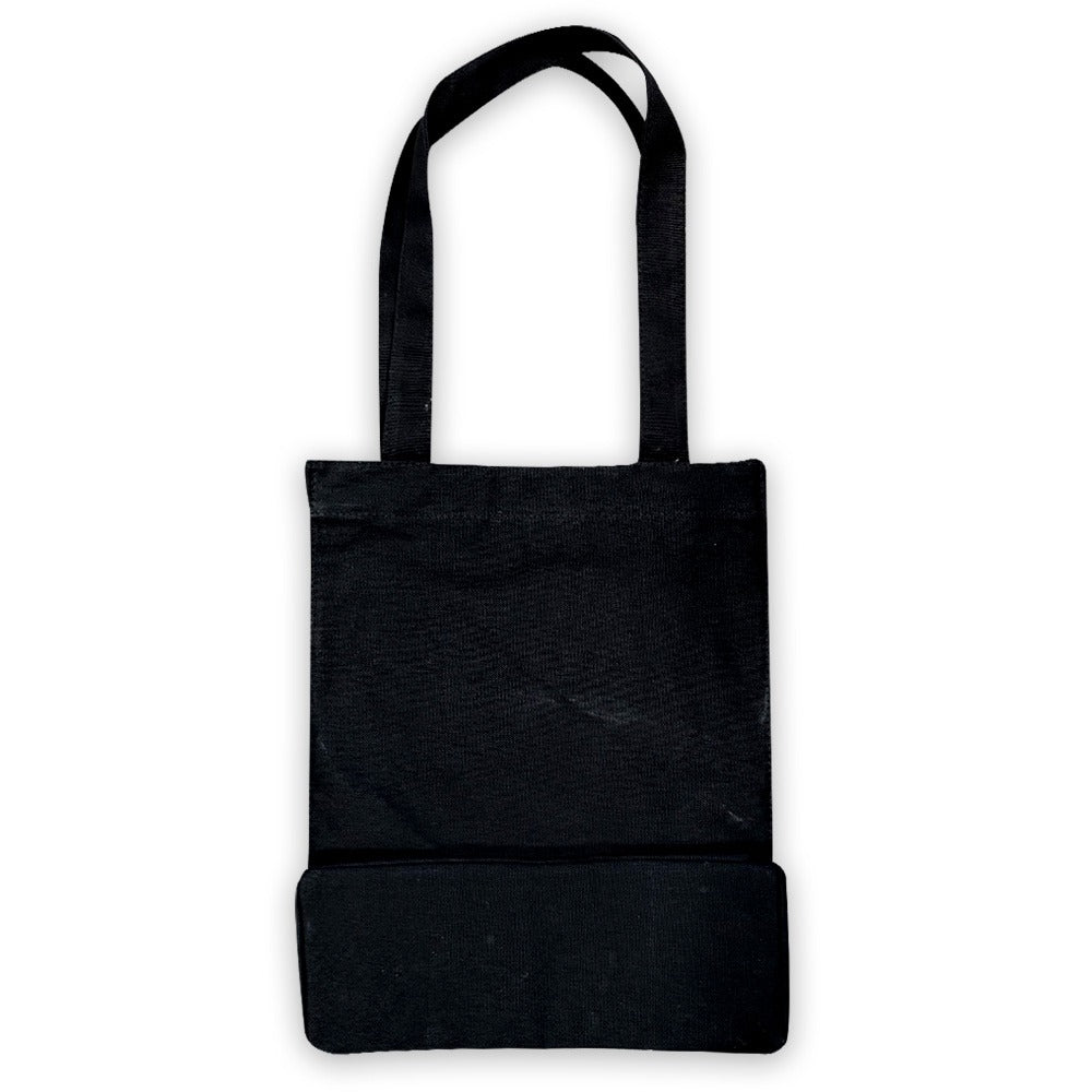 The Liubov Popova Birsk Tote is a plain black fabric tote bag with two handles, shown against a white background. Minimalist and timeless, it channels Russian avant-garde geometric abstraction with no visible logos or patterns.