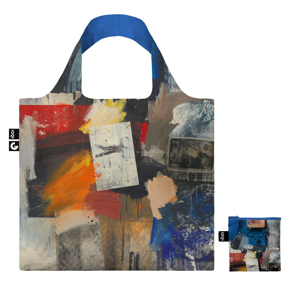 The Guggenheim Museum’s Robert Rauschenberg Recycled Bag features abstract art and comes with a matching pouch.