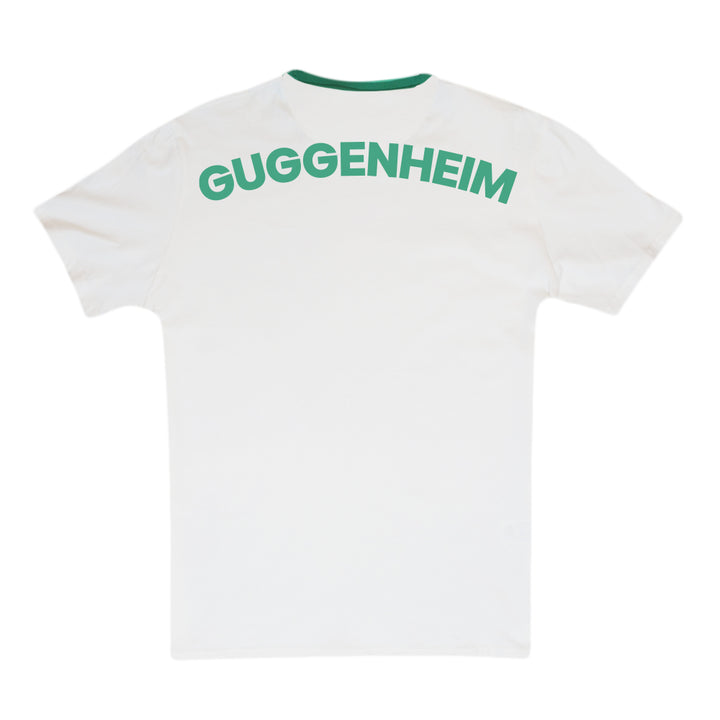 Guggenheim Museum Logo Ringer T-Shirt with bold green text—ideal for modern art fans.