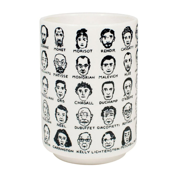 Guggenheim Museum’s Modern Artists Mug features black line drawings of famous faces—ideal for art lovers and enthusiasts.