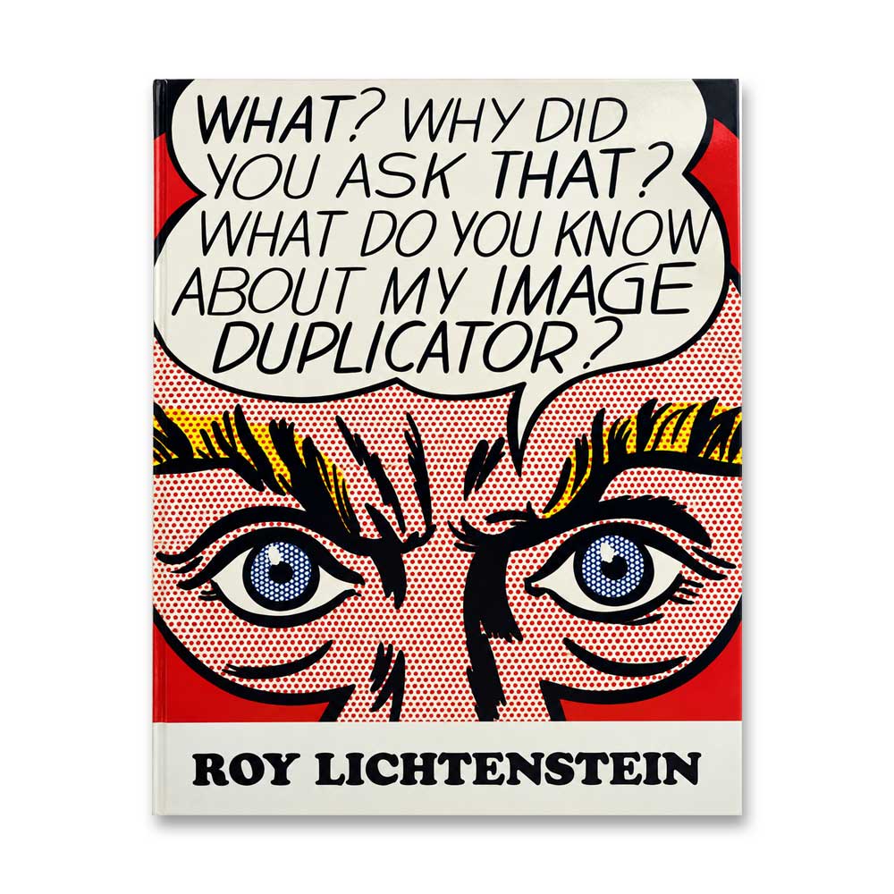 Bold Pop Art face with speech bubble; Roy Lichenstein Catalog for Guggenheim Museum written at the bottom.