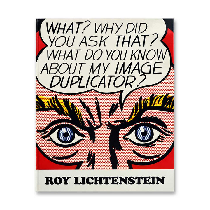 Bold Pop Art face with speech bubble; Roy Lichenstein Catalog for Guggenheim Museum written at the bottom.