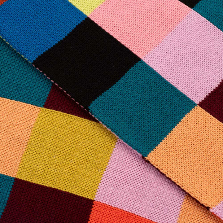 Guggenheim Museum Color Patch Big Scarf: oversized jacquard knit with multicolor geometric panels.
