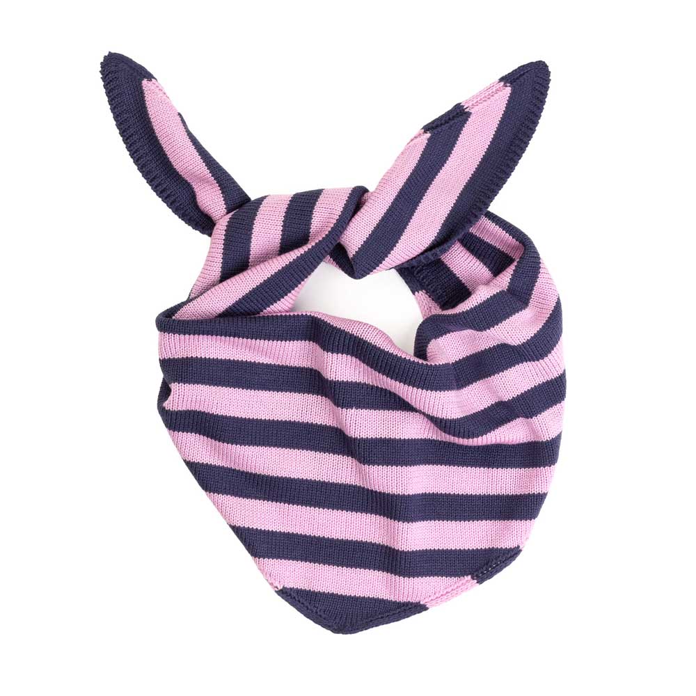 The Guggenheim Museum Simple Stripe Triangle Scarf is a playful pink and purple accent for any outfit.