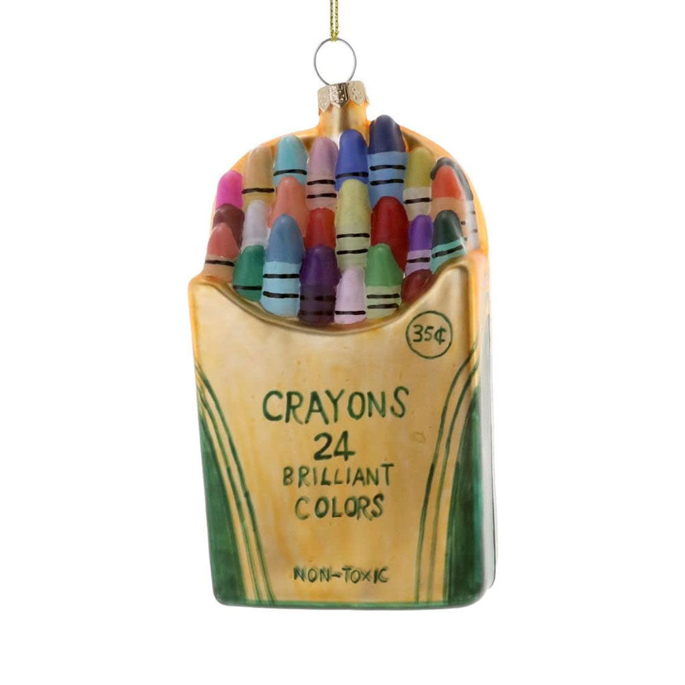 Guggenheim Museum’s Crayon Box Ornament brings festive cheer with 24 vibrant colors in a classic yellow crayon box.