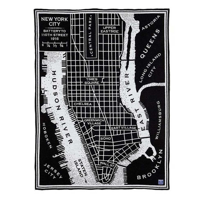 Guggenheim Museum New York City Map Wool Throw—Manhattan design with labeled neighborhoods, ideal NYC gift.