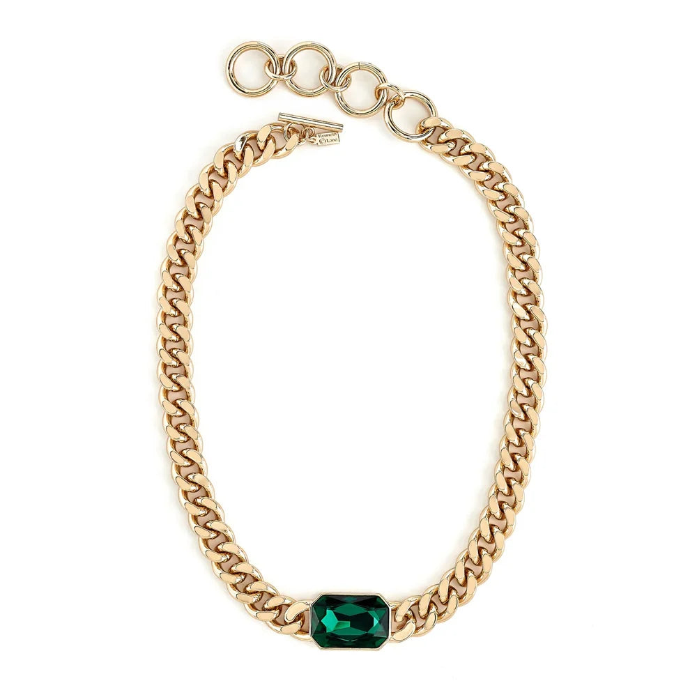 Guggenheim Museum’s Emerald Rectangle Chain Necklace pairs perfectly with statement or emerald earrings.