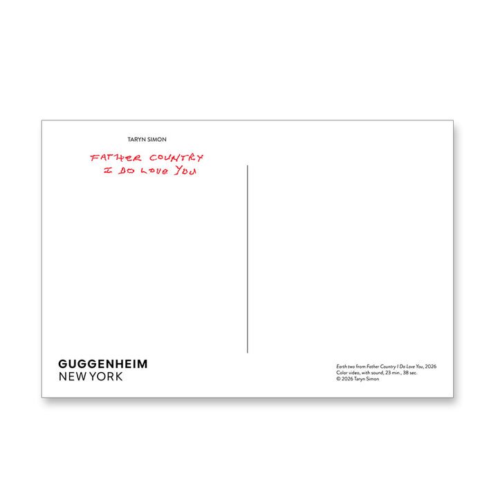 Taryn Simon Slides Post Card Set by Guggenheim Museum: red handwritten text reads “FATHER COUNTRY I Do LoVe You.”.
