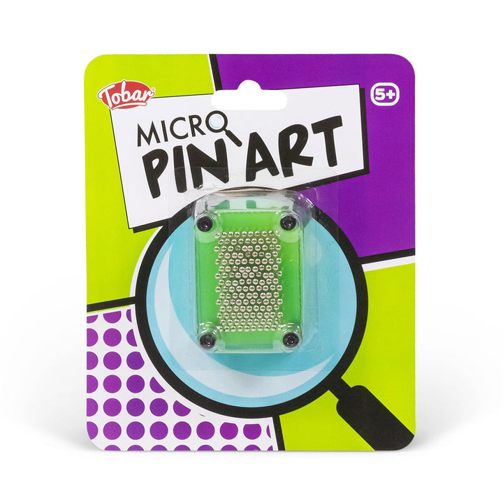Guggenheim Museum's Micro Pin Art desk toy, ages 5+, in green box with magnifying glass graphic, makes tactile imprints.