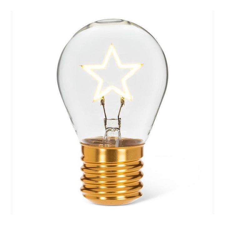 Guggenheim Museum Holiday Star Neon LED Lightbulb—USB rechargeable, gold base, star filament; ideal for festive décor.