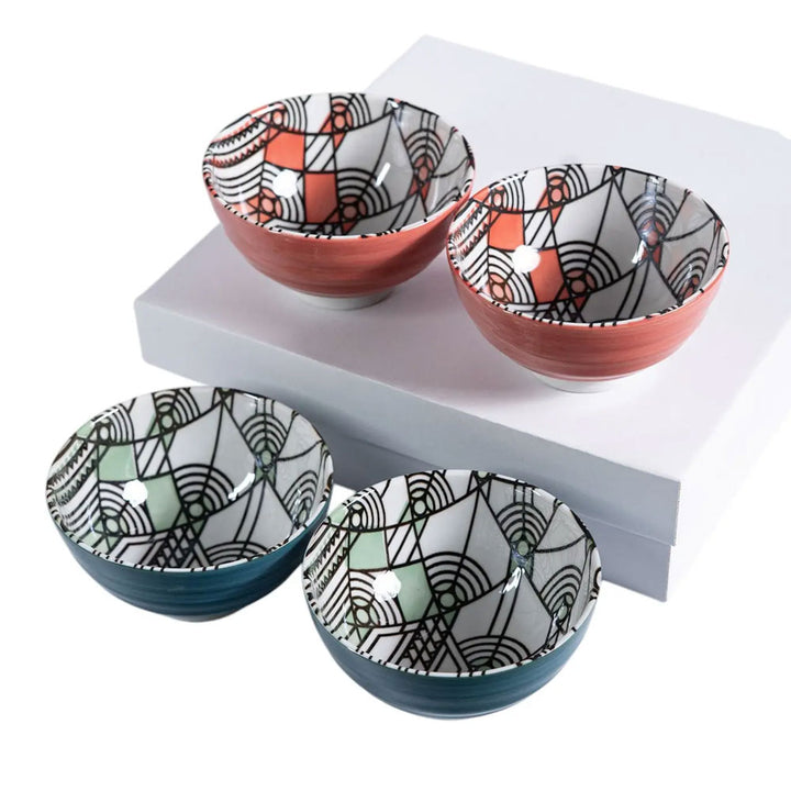 Four ceramic bowls by Guggenheim Museum, inspired by Frank Lloyd Wright’s architecture, from the Rice Bowl Set.