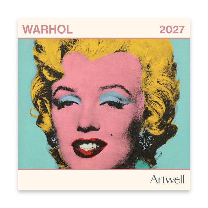Pop art Marilyn Monroe portrait with Warhol 2027 Wall Calendar by Guggenheim Museum for Andy Warhol fans.