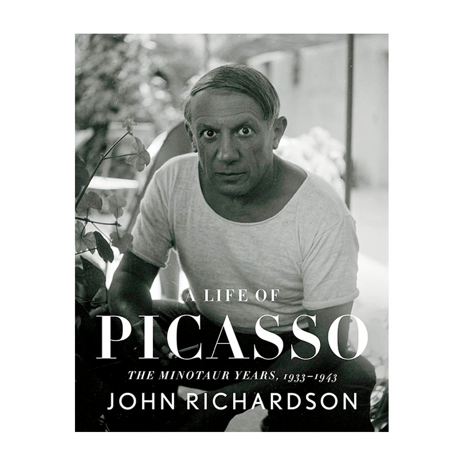 Black and white cover with Pablo Picasso’s portrait. Text: A Life of Picasso IV: The Minotaur Years, John Richardson—a definitive biography spotlighting Picasso and the surrealist era (1933–1943).