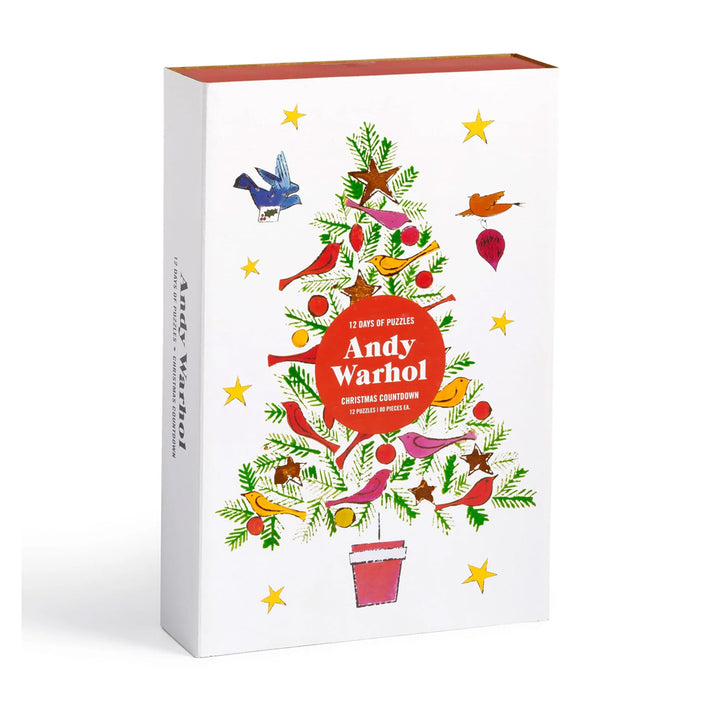 Guggenheim Museum’s Andy Warhol 12 Days of Puzzles is a festive Christmas countdown gift with trees, birds, and stars.