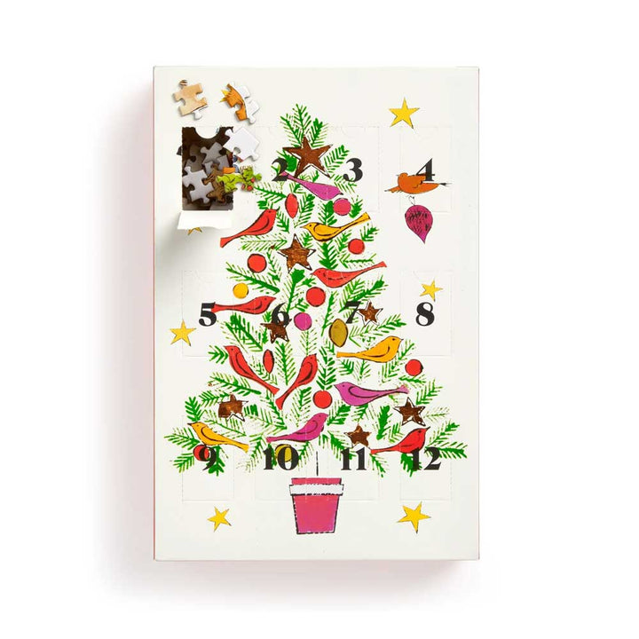 Guggenheim Museum Andy Warhol 12 Days of Puzzles Christmas countdown with festive tree design and puzzle surprise.