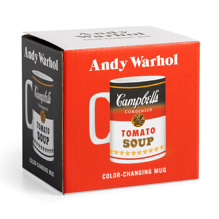 Red box with Guggenheim Museum Andy Warhol Soup Can Color Changing Mug inside.