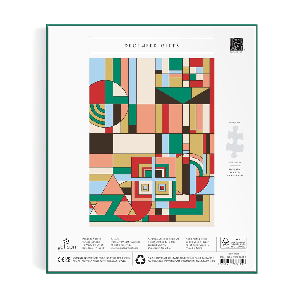 Guggenheim Museum Frank Lloyd Wright December Gifts 1000 Piece Foil Puzzle box with abstract geometric art displayed.