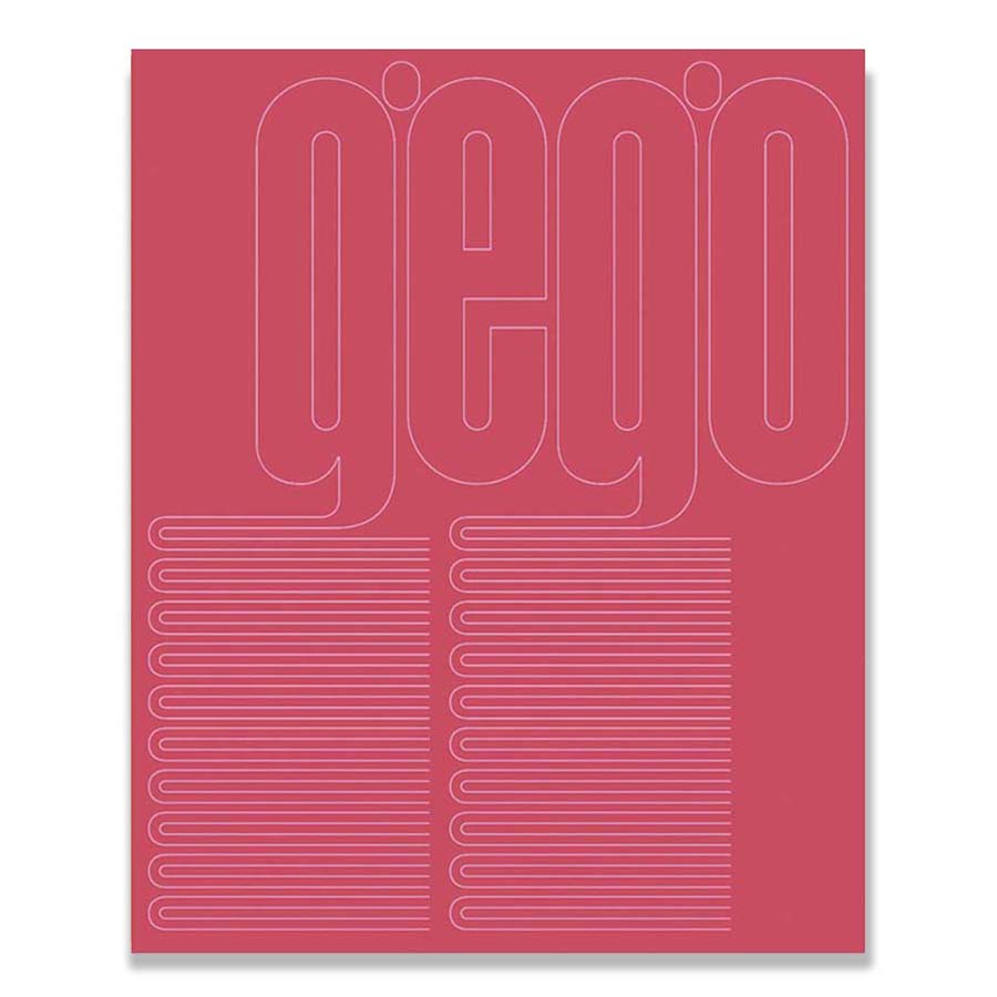 A red cover for "Gego: Measuring Infinity" features “gego” in bold, outlined lowercase letters at the top and two sets of parallel wavy white lines below, reflecting abstract and modern Latin American art.
