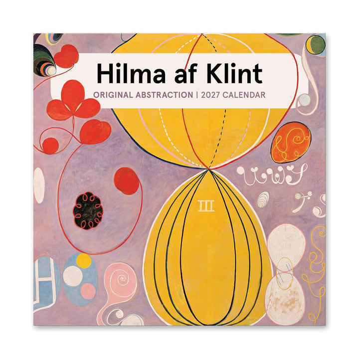 Hilma af Klint: Original Abstraction 2027 Wall Calendar by Guggenheim Museum features bold yellow, red, and white shapes.