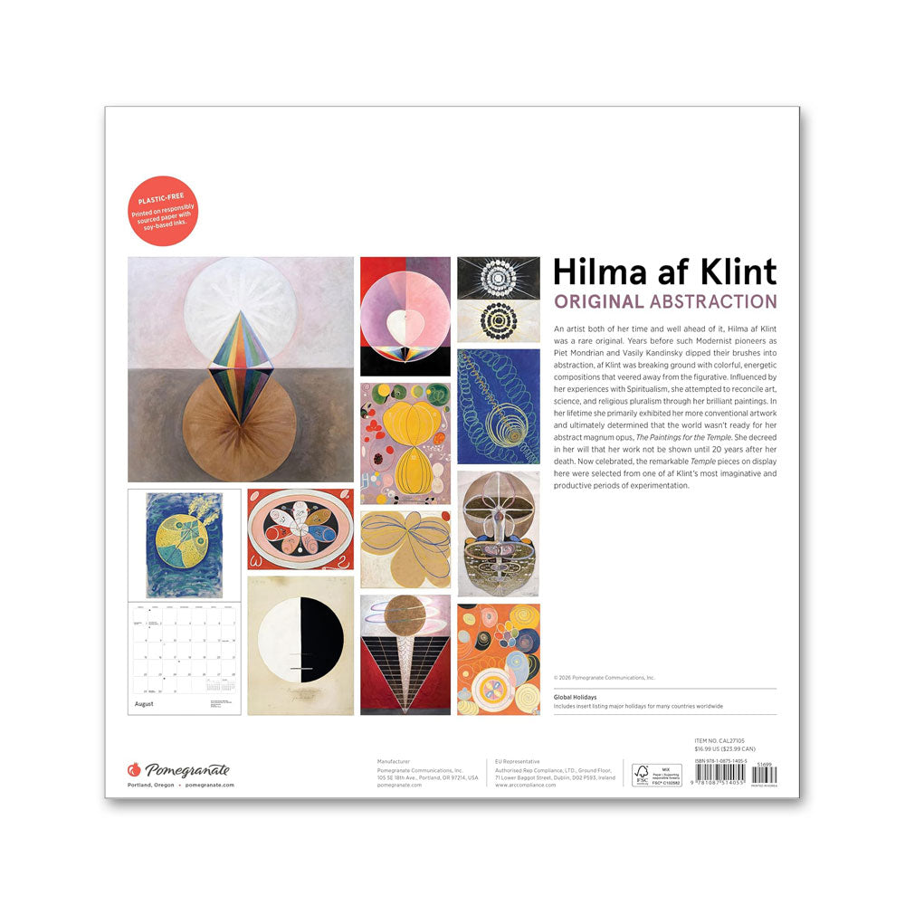 Back of Guggenheim’s Hilma af Klint: Original Abstraction 2027 Wall Calendar with 12 abstracts and descriptive text.