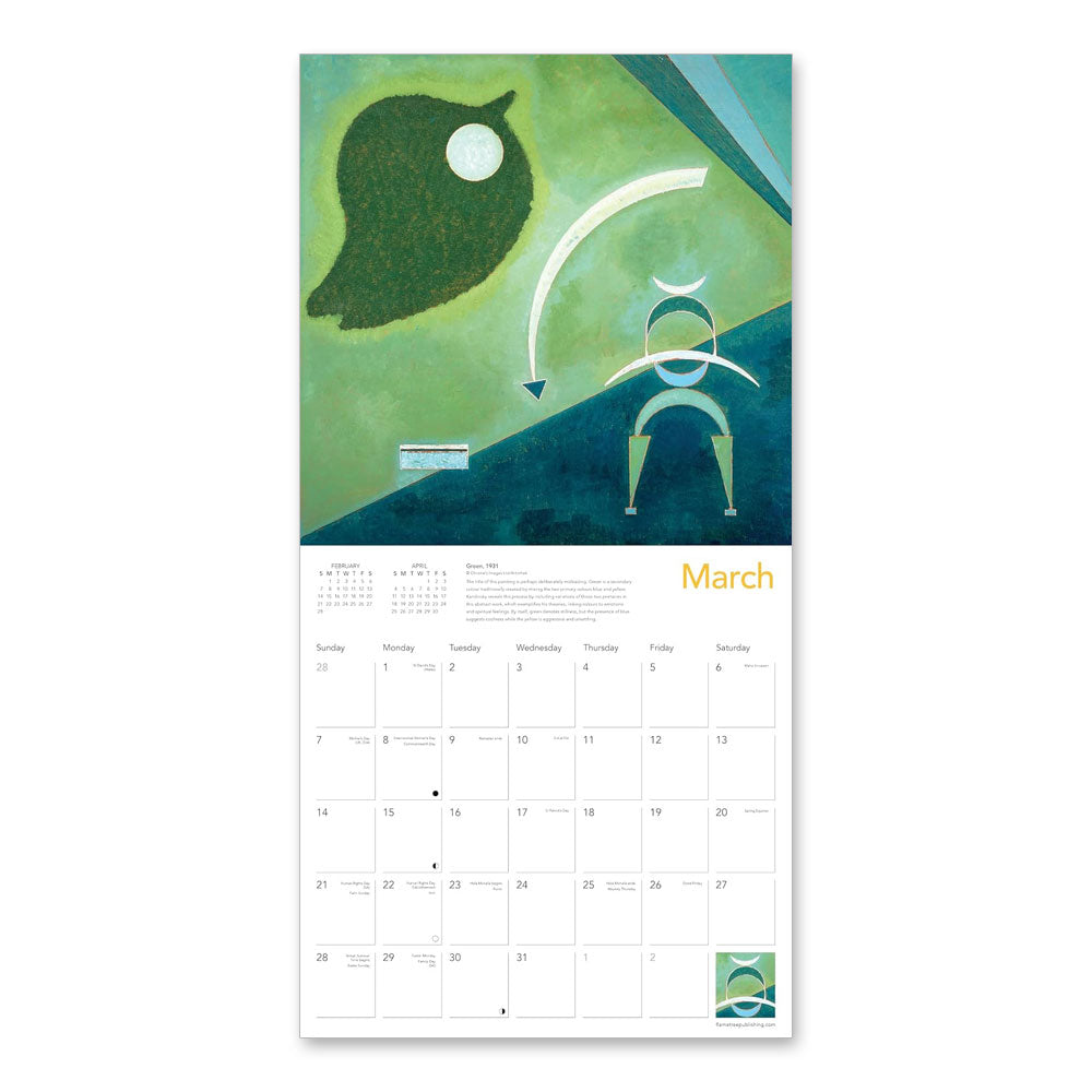 Kandinsky 2027 Art Wall Calendar by Guggenheim Museum: March’s geometric, green leaf abstract eco design.