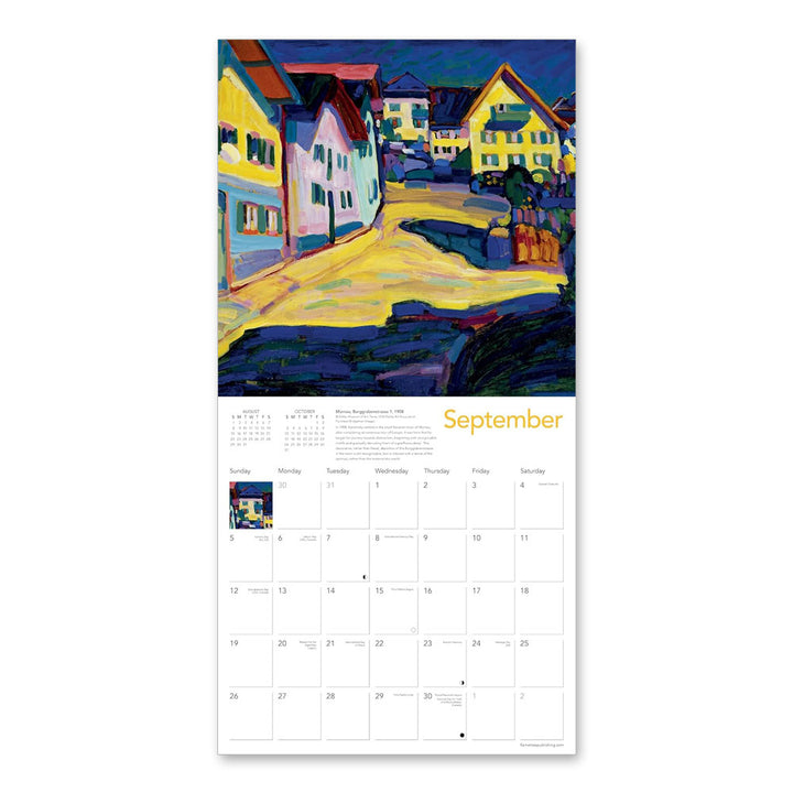 Kandinsky 2027 Art Wall Calendar by Guggenheim Museum features colorful house paintings and a vibrant September grid.