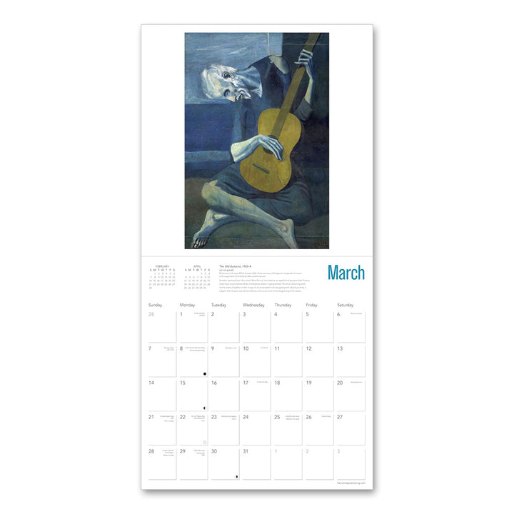 March page from a Pablo Picasso 2027 Wall Calendar, featuring Pablo Picasso’s painting The Old Guitarist.