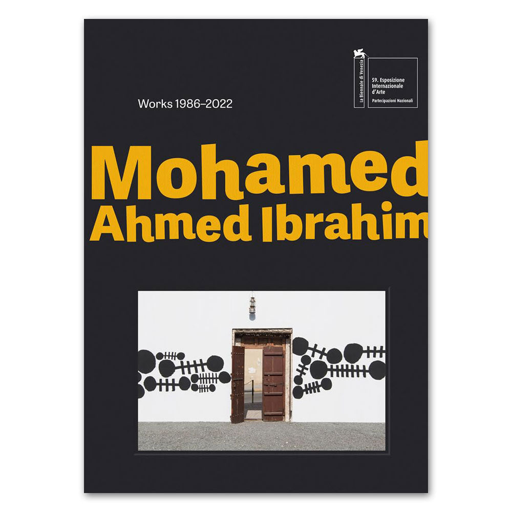 Guggenheim Museum poster: Mohamed Ahmed Ibrahim—Between Sunrise and Sunset, Works 1986–2022, bold yellow text.