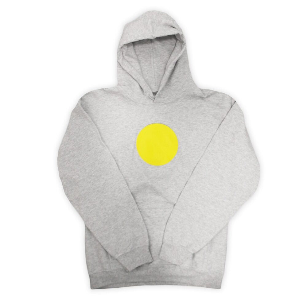 Gray hoodie with a yellow circle on a white background