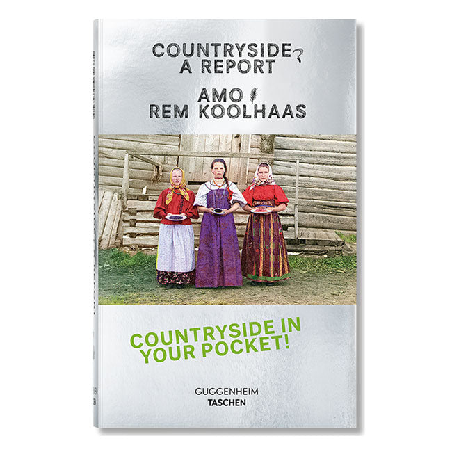 Cover of "Countryside, A Report" shows three women in traditional dress with objects, posing before a wooden building. The text says: "Countryside in your pocket!"—offering a glimpse into non-urban life.