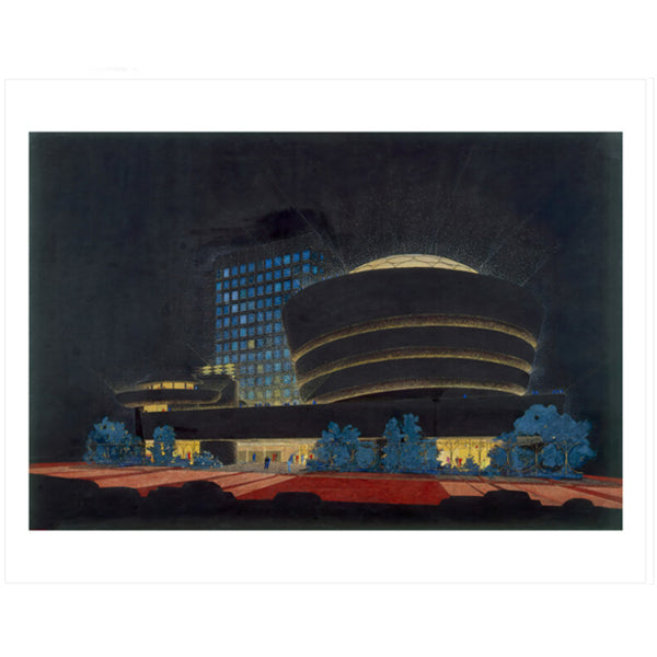 Frank Lloyd Wright: Solomon R. Guggenheim Museum Night Illustration New York NY Poster